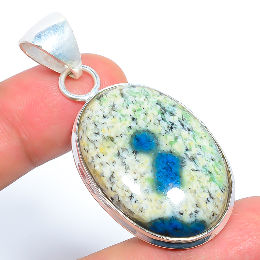 K2 Blue Azurite 925 Sterling Silver Pendant, Handmade Pendant, Oval Pendant, Blue Pendant, Unique Silver Pendant, Fine Pendant, Silver Jewelry Pendant