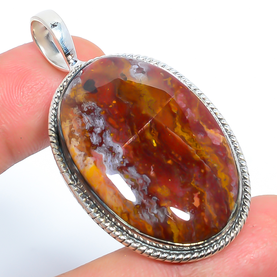 Mookaite 925 Sterling Silver Pendant, Handmade Pendant, Oval Pendant, Red Pendant, Unique Silver Pendant, Fine Pendant, Silver Jewelry Pendant
