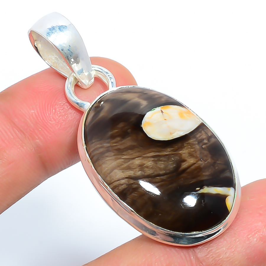 Petrified Peanut Wood Jasper 925 Sterling Silver Pendant, Handmade Pendant, Oval Pendant, Brown Pendant, Unique Silver Pendant, Fine Pendant, Silver Jewelry Pendant