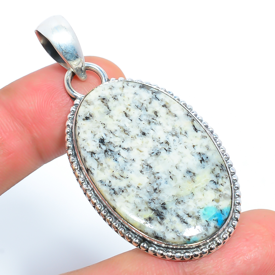 K2 Blue Azurite 925 Sterling Silver Pendant, Handmade Pendant, Oval Pendant, Blue Pendant, Unique Silver Pendant, Fine Pendant, Silver Jewelry Pendant