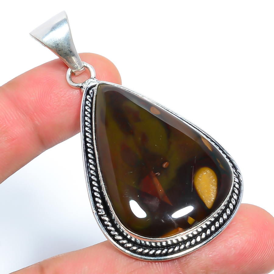 Petrified Peanut Wood Jasper 925 Sterling Silver Pendant, Handmade Pendant, Pear Pendant, Brown Pendant, Unique Silver Pendant, Fine Pendant, Silver Jewelry Pendant