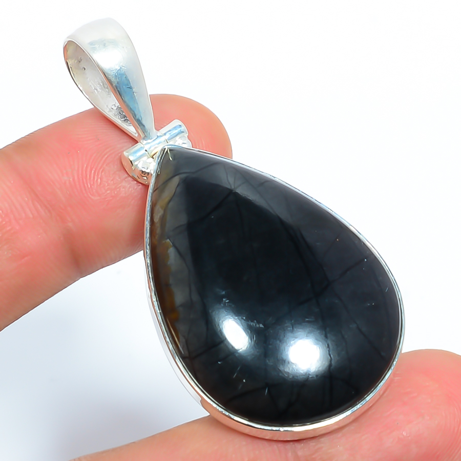 Picasso Jasper 925 Sterling Silver Pendant, Handmade Pendant, Pear Pendant, Black Pendant, Unique Silver Pendant, Fine Pendant, Silver Jewelry Pendant