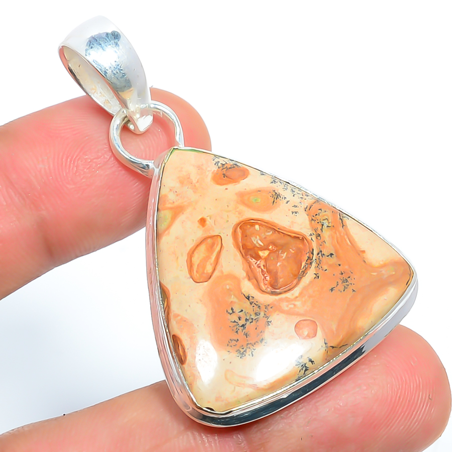 Leopard Skin Jasper 925 Sterling Silver Pendant, Handmade Pendant, Trillion Pendant, Yellow Pendant, Unique Silver Pendant, Fine Pendant, Silver Jewelry Pendant