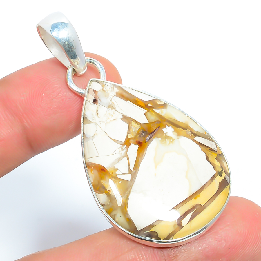 Brecciated Mookaite 925 Sterling Silver Pendant, Handmade Pendant, Pear Pendant, Yellow Pendant, Unique Silver Pendant, Fine Pendant, Silver Jewelry Pendant
