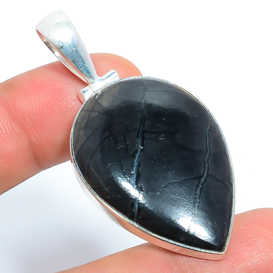 Picasso Jasper 925 Sterling Silver Pendant, Handmade Pendant, Pear Pendant, Black Pendant, Unique Silver Pendant, Fine Pendant, Silver Jewelry Pendant