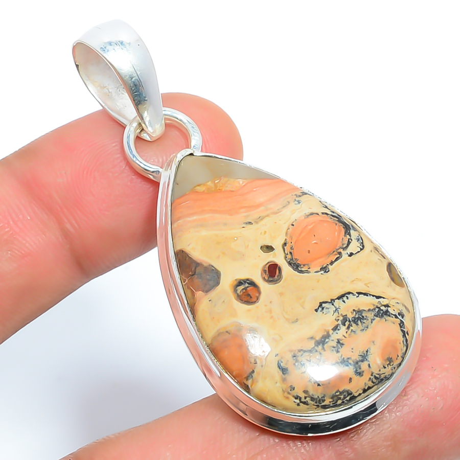 Leopard Skin Jasper 925 Sterling Silver Pendant, Handmade Pendant, Pear Pendant, Yellow Pendant, Unique Silver Pendant, Fine Pendant, Silver Jewelry Pendant