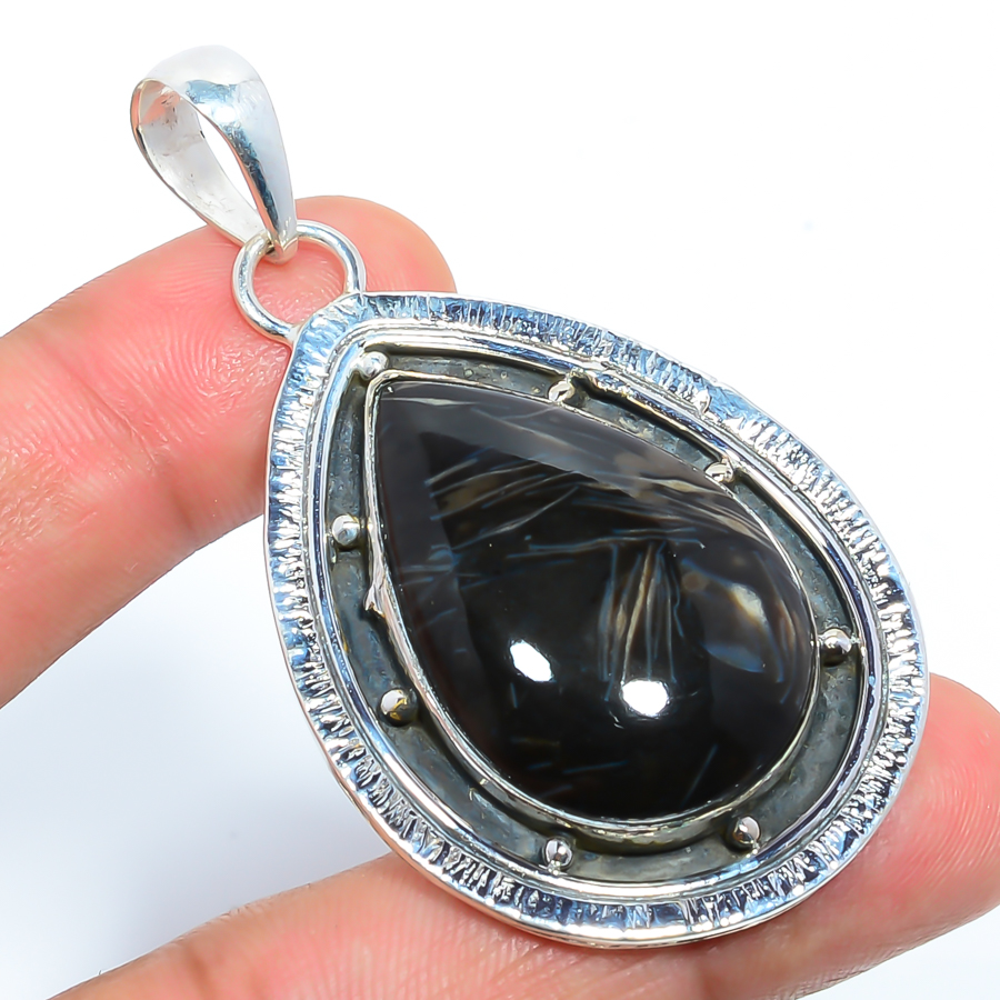 Marra Mamba Jasper 925 Sterling Silver Pendant, Handmade Pendant, Pear Pendant, Blue Pendant, Unique Silver Pendant, Fine Pendant, Silver Jewelry Pendant