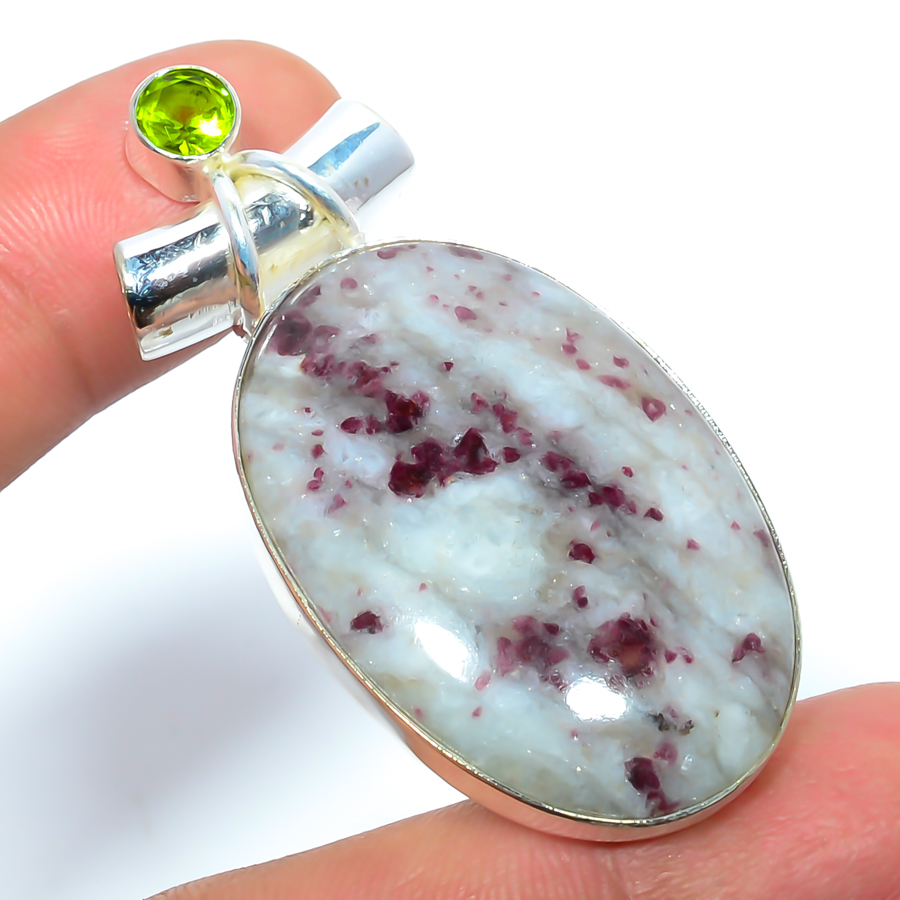 Pink Tourmaline & Peridot 925 Sterling Silver Pendant, Handmade Pendant, Oval Pendant, Pink Pendant, Unique Silver Pendant, Fine Pendant, Silver Jewelry Pendant