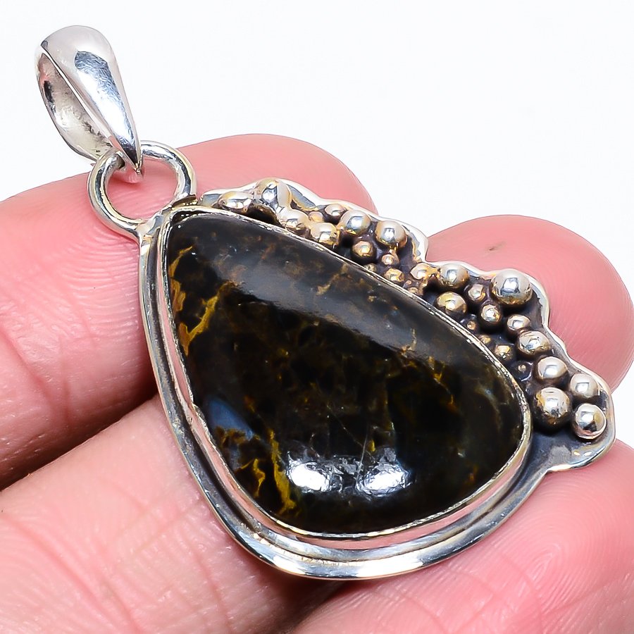 Pilbara Jasper 925 Sterling Silver Pendant, Handmade Pendant, Pear Pendant, Yellow Pendant, Unique Silver Pendant, Fine Pendant, Silver Jewelry Pendant