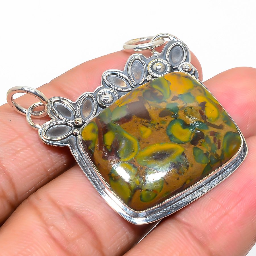 Bamboo Jasper 925 Sterling Silver Pendant, Handmade Pendant, Cushion Pendant, Red Pendant, Unique Silver Pendant, Fine Pendant, Silver Jewelry Pendant