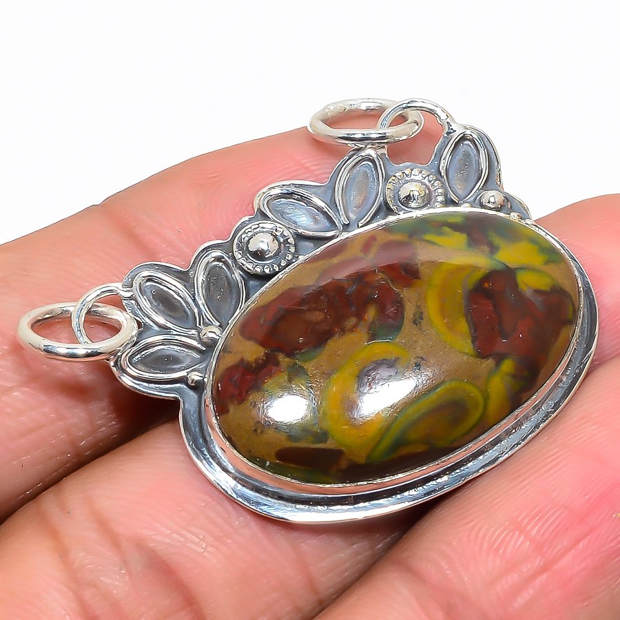 Bamboo Jasper 925 Sterling Silver Pendant, Handmade Pendant, Oval Pendant, Red Pendant, Unique Silver Pendant, Fine Pendant, Silver Jewelry Pendant