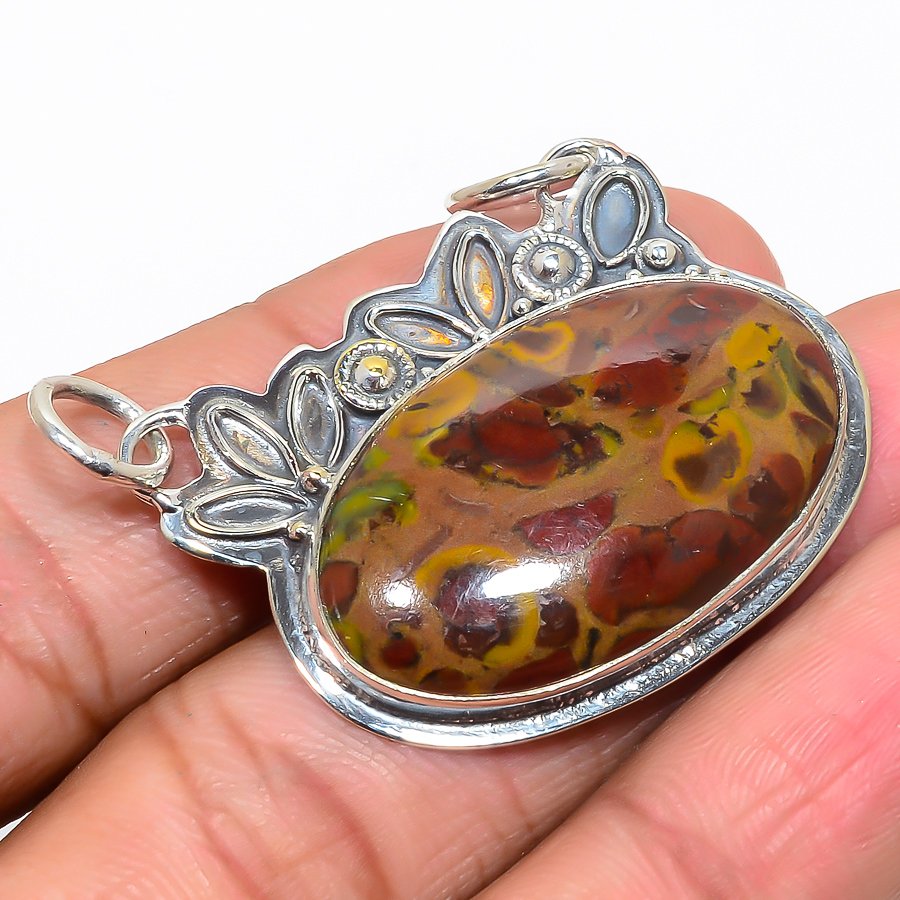 Bamboo Jasper 925 Sterling Silver Pendant, Handmade Pendant, Oval Pendant, Red Pendant, Unique Silver Pendant, Fine Pendant, Silver Jewelry Pendant