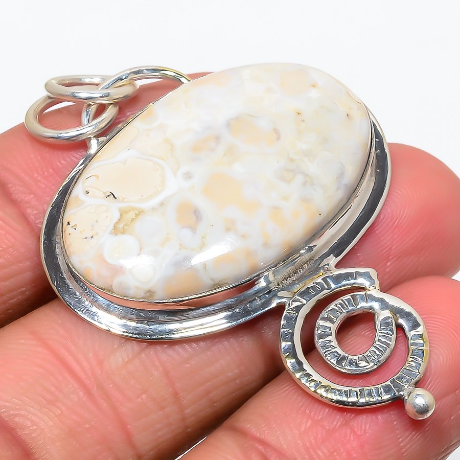 Polka Dot Jasper 925 Sterling Silver Pendant, Handmade Pendant, Oval Pendant, Yellow Pendant, Unique Silver Pendant, Fine Pendant, Silver Jewelry Pendant