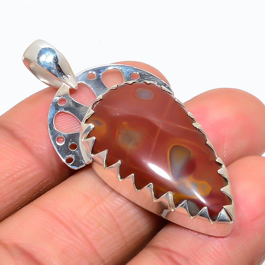 Noreena Jasper 925 Sterling Silver Pendant, Handmade Pendant, Pear Pendant, Red Pendant, Unique Silver Pendant, Fine Pendant, Silver Jewelry Pendant