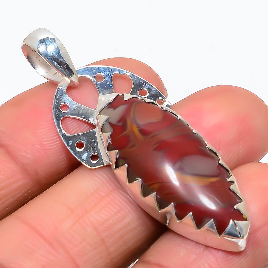 Noreena Jasper 925 Sterling Silver Pendant, Handmade Pendant, Marquise Pendant, Red Pendant, Unique Silver Pendant, Fine Pendant, Silver Jewelry Pendant