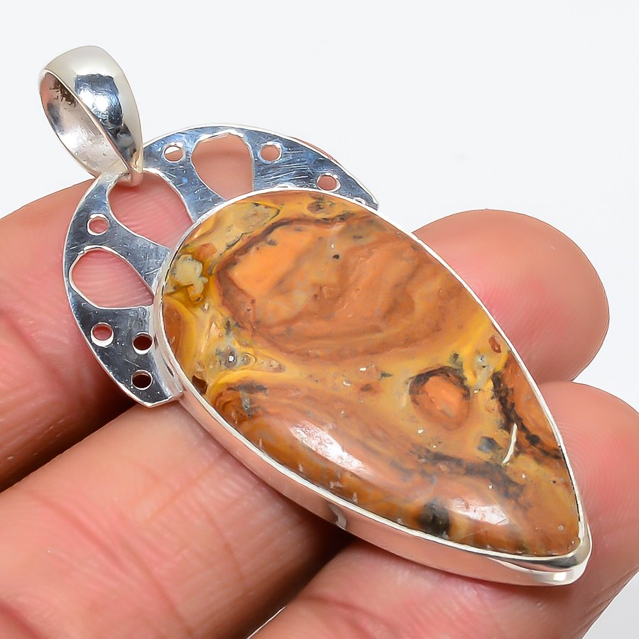 Bird Eye Jasper 925 Sterling Silver Pendant, Handmade Pendant, Pear Pendant, Yellow Pendant, Unique Silver Pendant, Fine Pendant, Silver Jewelry Pendant