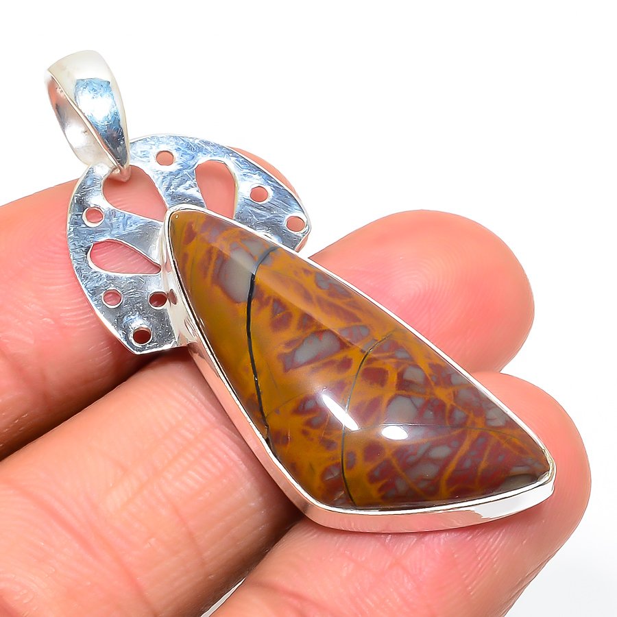 Noreena Jasper 925 Sterling Silver Pendant, Handmade Pendant, Trillion Pendant, Red Pendant, Unique Silver Pendant, Fine Pendant, Silver Jewelry Pendant