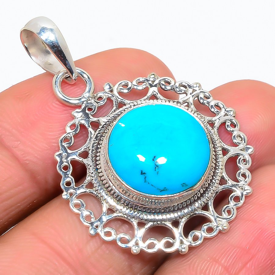 Magnesite Turquoise 925 Sterling Silver Pendant, Handmade Pendant, Round Pendant, Blue Pendant, Unique Silver Pendant, Fine Pendant, Silver Jewelry Pendant