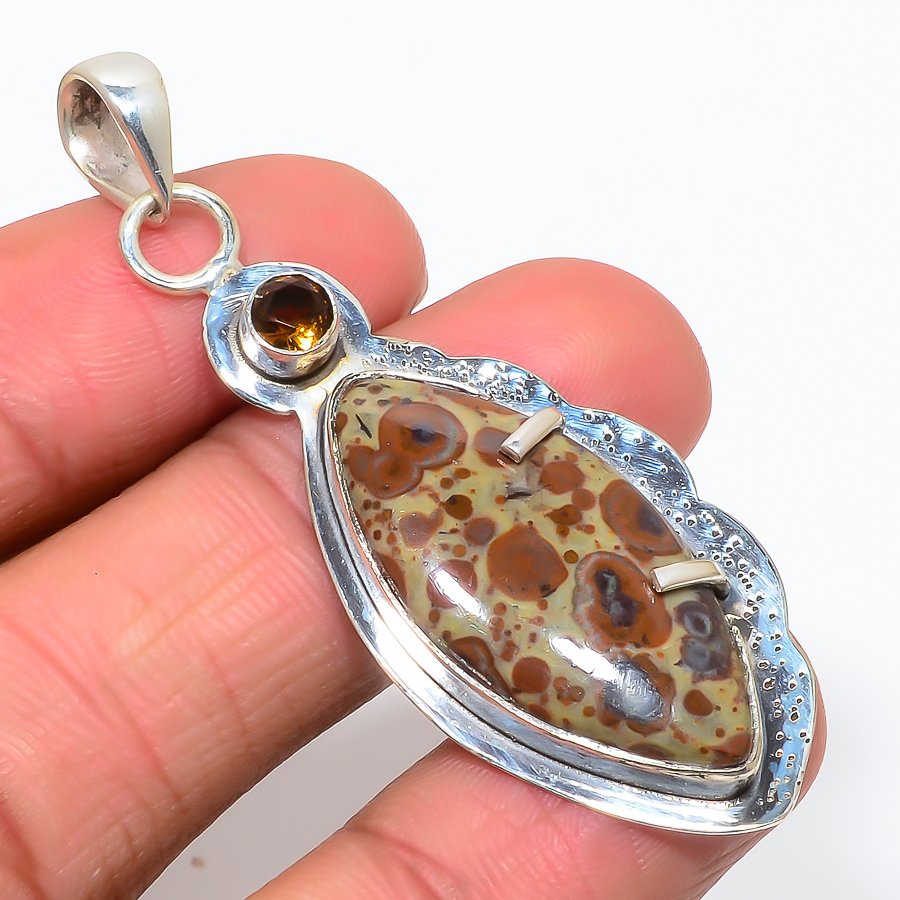 Coffee Bean Jasper & Smoky 925 Sterling Silver Pendant, Handmade Pendant, Marquise Pendant, Brown Pendant, Unique Silver Pendant, Fine Pendant, Silver Jewelry Pendant