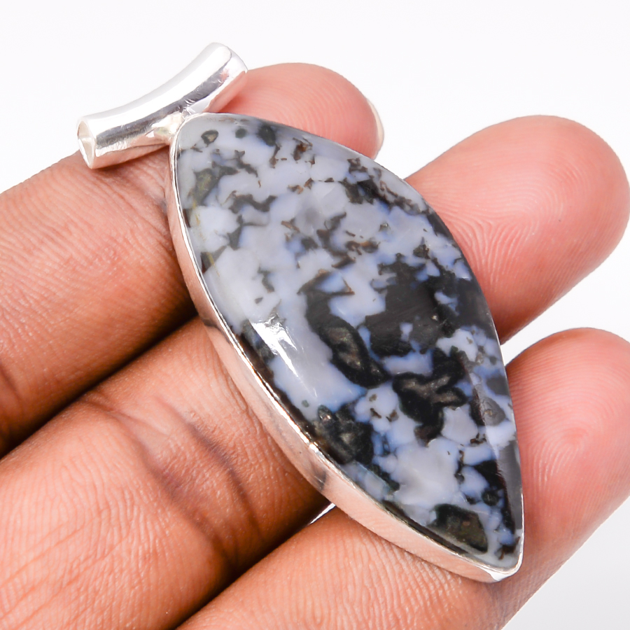 Merlinite Jasper 925 Sterling Silver Pendant, Handmade Pendant, Marquise Pendant, Blue Pendant, Unique Silver Pendant, Fine Pendant, Silver Jewelry Pendant