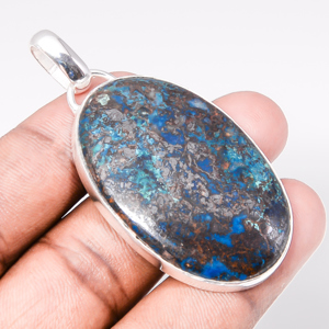 Shattuckite 925 Sterling Silver Pendant, Handmade Pendant, Oval Pendant, Black Pendant, Unique Silver Pendant, Fine Pendant, Silver Jewelry Pendant