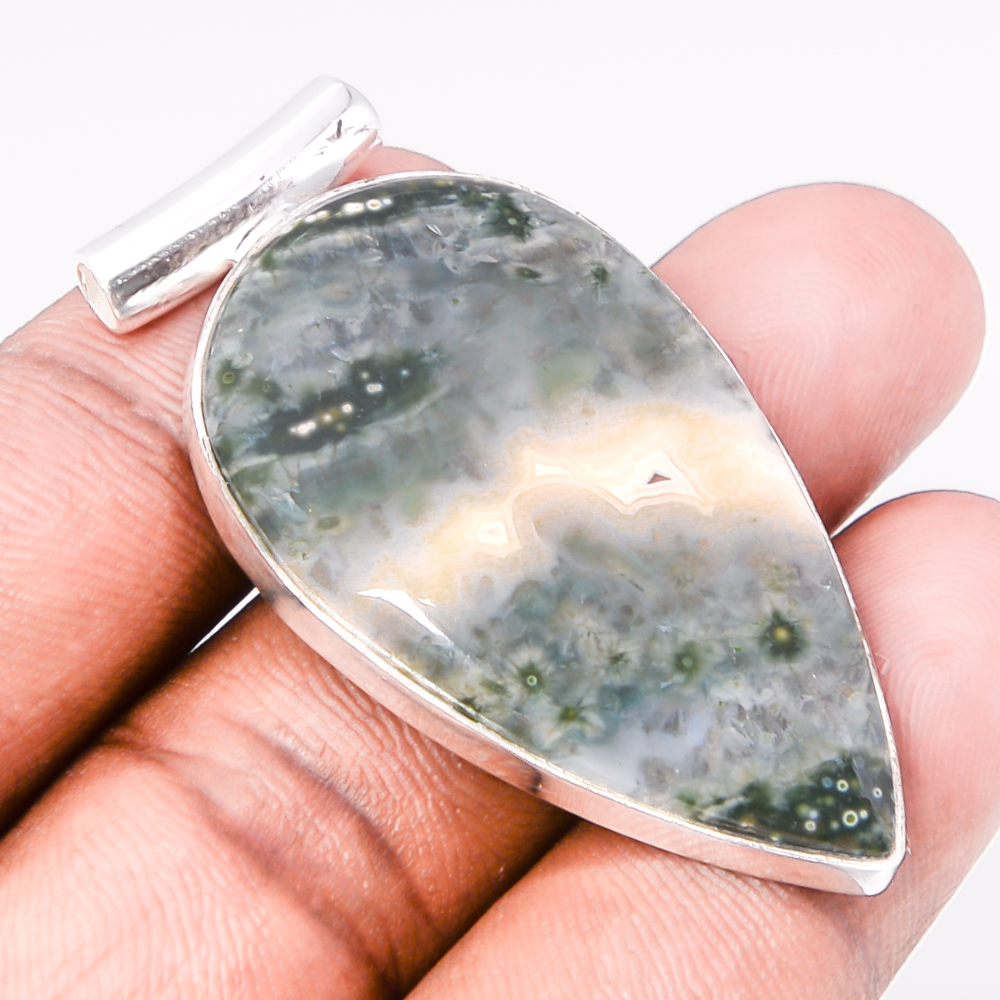 Ocean Jasper 925 Sterling Silver Pendant, Handmade Pendant, Pear Pendant, Green Pendant, Unique Silver Pendant, Fine Pendant, Silver Jewelry Pendant
