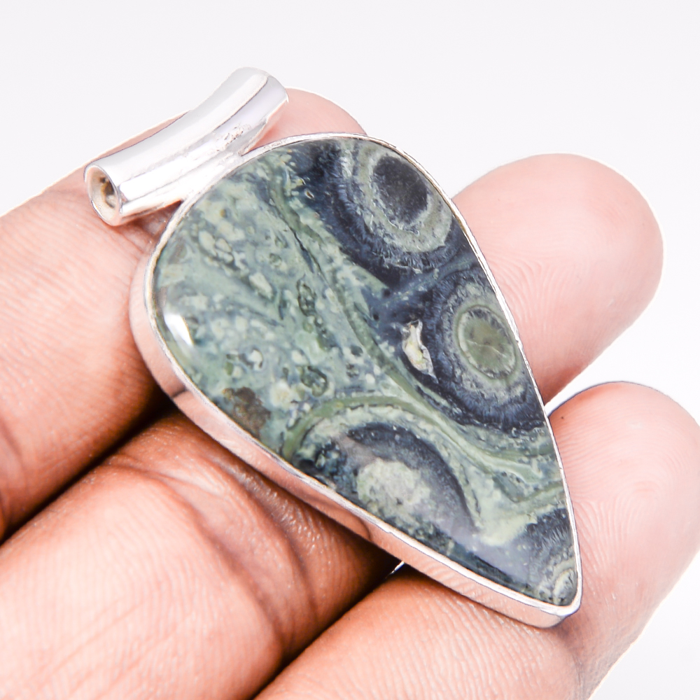 Indian Star Galaxy Jasper 925 Sterling Silver Pendant, Handmade Pendant, Pear Pendant, Green Pendant, Unique Silver Pendant, Fine Pendant, Silver Jewelry Pendant