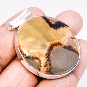 Septerian Stone 925 Sterling Silver Pendant, Handmade Pendant, Round Pendant, Brown Pendant, Unique Silver Pendant, Fine Pendant, Silver Jewelry Pendant