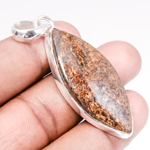 Bronzite Jasper 925 Sterling Silver Pendant, Handmade Pendant, Marquise Pendant, Brown Pendant, Unique Silver Pendant, Fine Pendant, Silver Jewelry Pendant