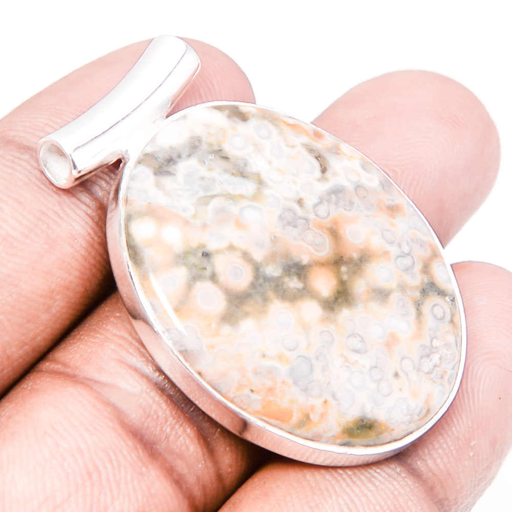 Ocean Jasper 925 Sterling Silver Pendant, Handmade Pendant, Oval Pendant, Green Pendant, Unique Silver Pendant, Fine Pendant, Silver Jewelry Pendant