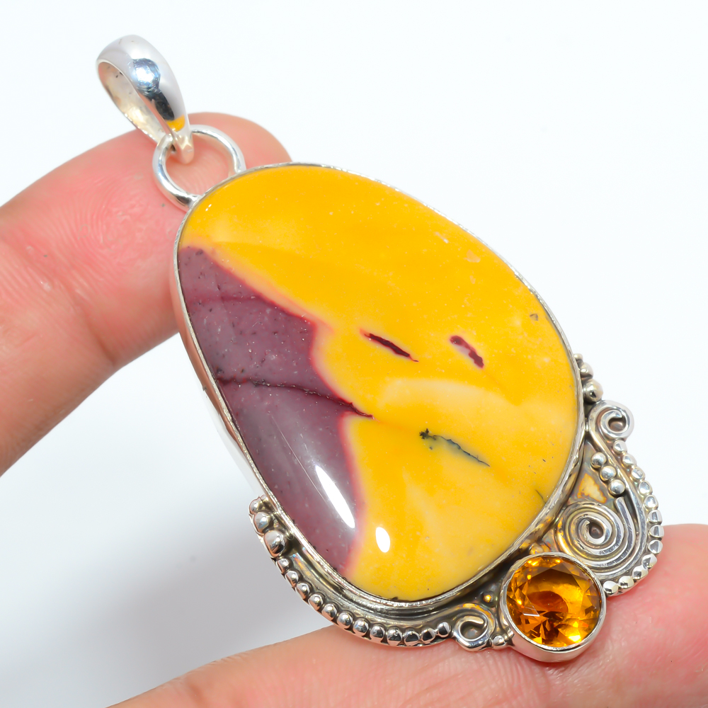 Mookaite & Citrine 925 Sterling Silver Pendant, Handmade Pendant, Trillion Pendant, Red Pendant, Unique Silver Pendant, Fine Pendant, Silver Jewelry Pendant