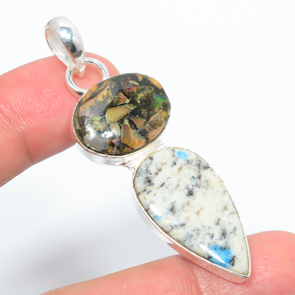 K2 Blue Azurite & Opal 925 Sterling Silver Pendant, Handmade Pendant, Pear Pendant, Blue Pendant, Unique Silver Pendant, Fine Pendant, Silver Jewelry Pendant