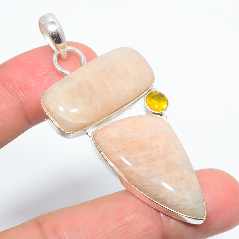 Amazonite - Beige & Citrine 925 Sterling Silver Pendant, Handmade Pendant, Pear Pendant, Beige Pendant, Unique Silver Pendant, Fine Pendant, Silver Jewelry Pendant
