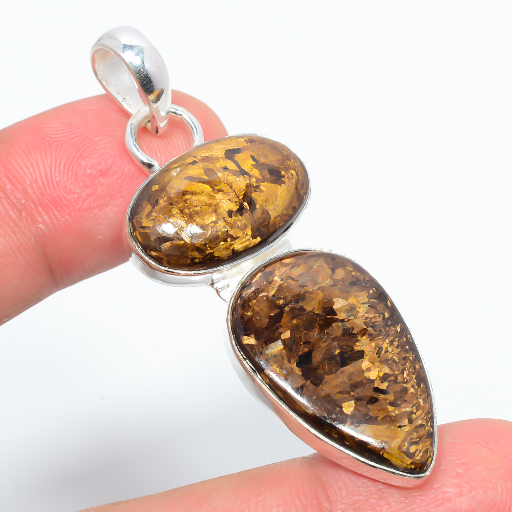 Bronzite Jasper-925 Sterling Silver Pendant, Handmade Pendant, Pear Pendant, Brown Pendant, Unique Silver Pendant, Fine Pendant, Silver Jewelry Pendant