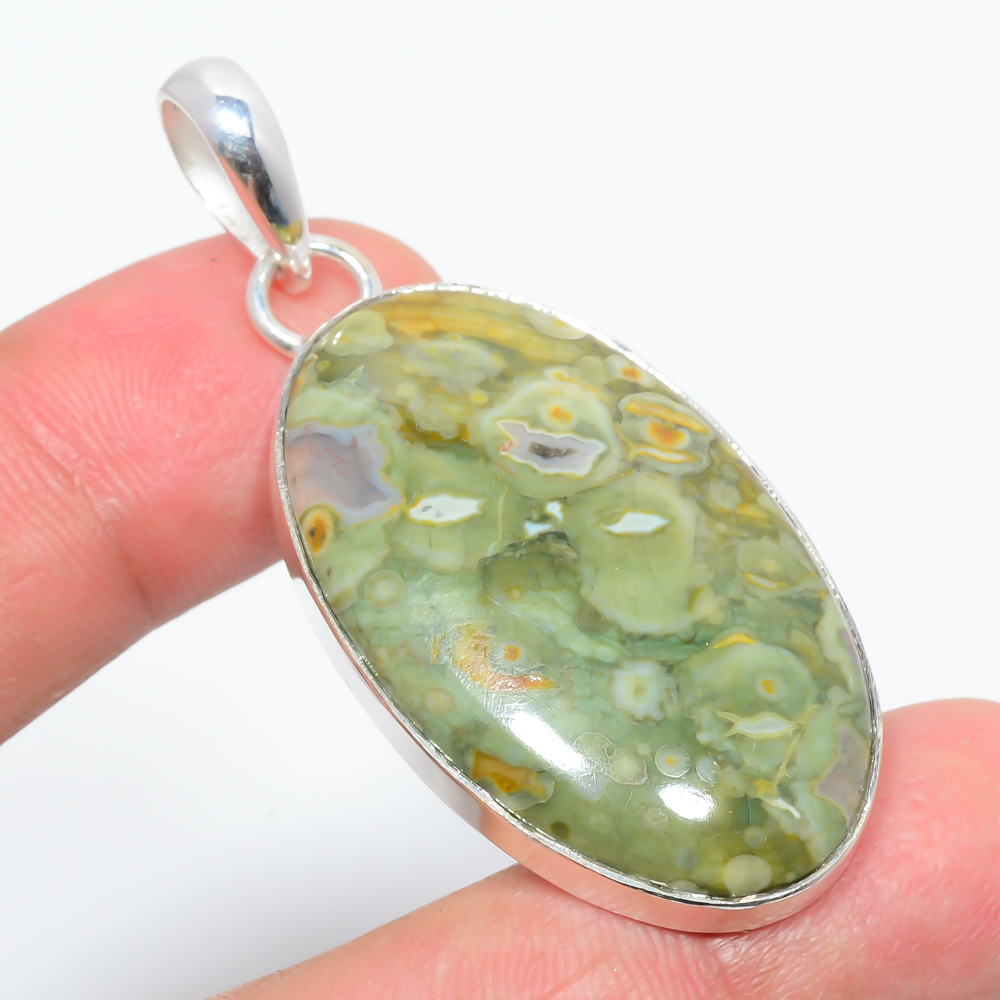 Rainforest Jasper 925 Sterling Silver Pendant, Handmade Pendant, Oval Pendant, Green Pendant, Unique Silver Pendant, Fine Pendant, Silver Jewelry Pendant