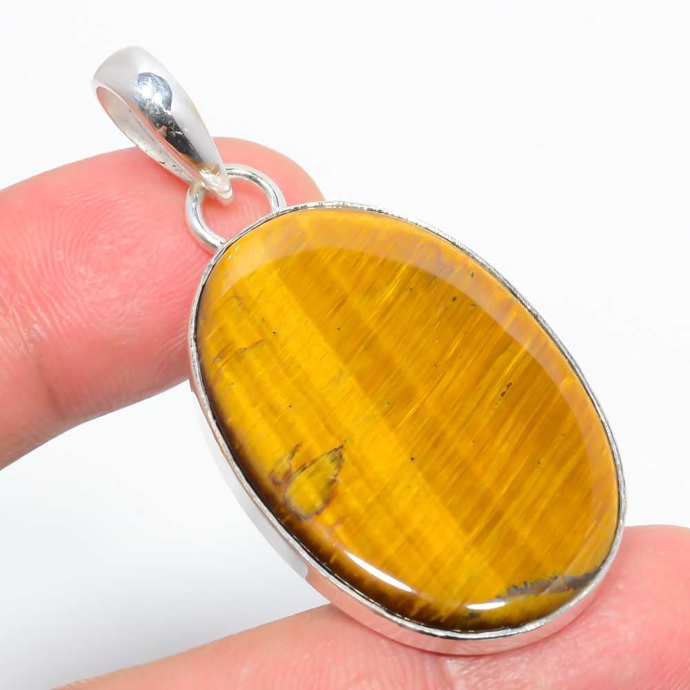 Yellow Tiger Eye 925 Sterling Silver Pendant, Handmade Pendant, Oval Pendant, Yellow Pendant, Unique Silver Pendant, Fine Pendant, Silver Jewelry Pendant