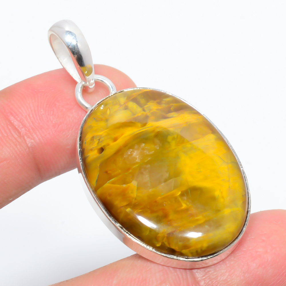 Nellite 925 Sterling Silver Pendant, Handmade Pendant, Oval Pendant, Yellow Pendant, Unique Silver Pendant, Fine Pendant, Silver Jewelry Pendant