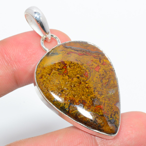 Teepee Canyon Agate 925 Sterling Silver Pendant, Handmade Pendant, Pear Pendant, Yellow Pendant, Unique Silver Pendant, Fine Pendant, Silver Jewelry Pendant
