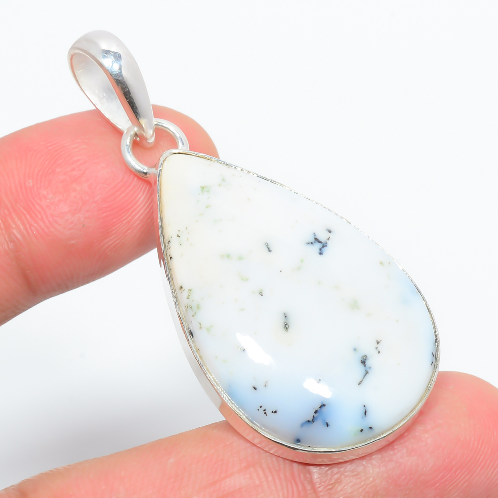 Dendritic Opal 925 Sterling Silver Pendant, Handmade Pendant, Pear Pendant, White Pendant, Unique Silver Pendant, Fine Pendant, Silver Jewelry Pendant