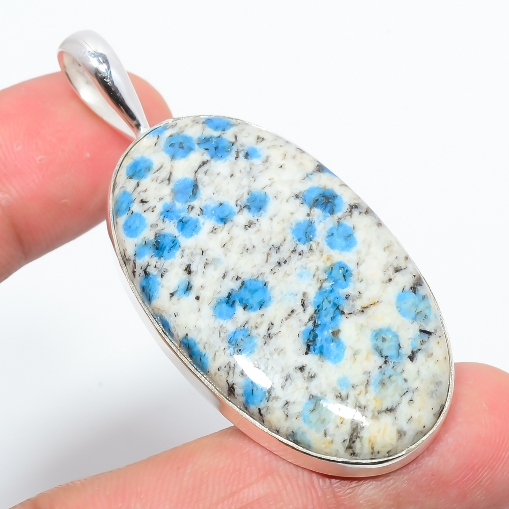 K2 Blue Azurite 925 Sterling Silver Pendant, Handmade Pendant, Oval Pendant, Blue Pendant, Unique Silver Pendant, Fine Pendant, Silver Jewelry Pendant