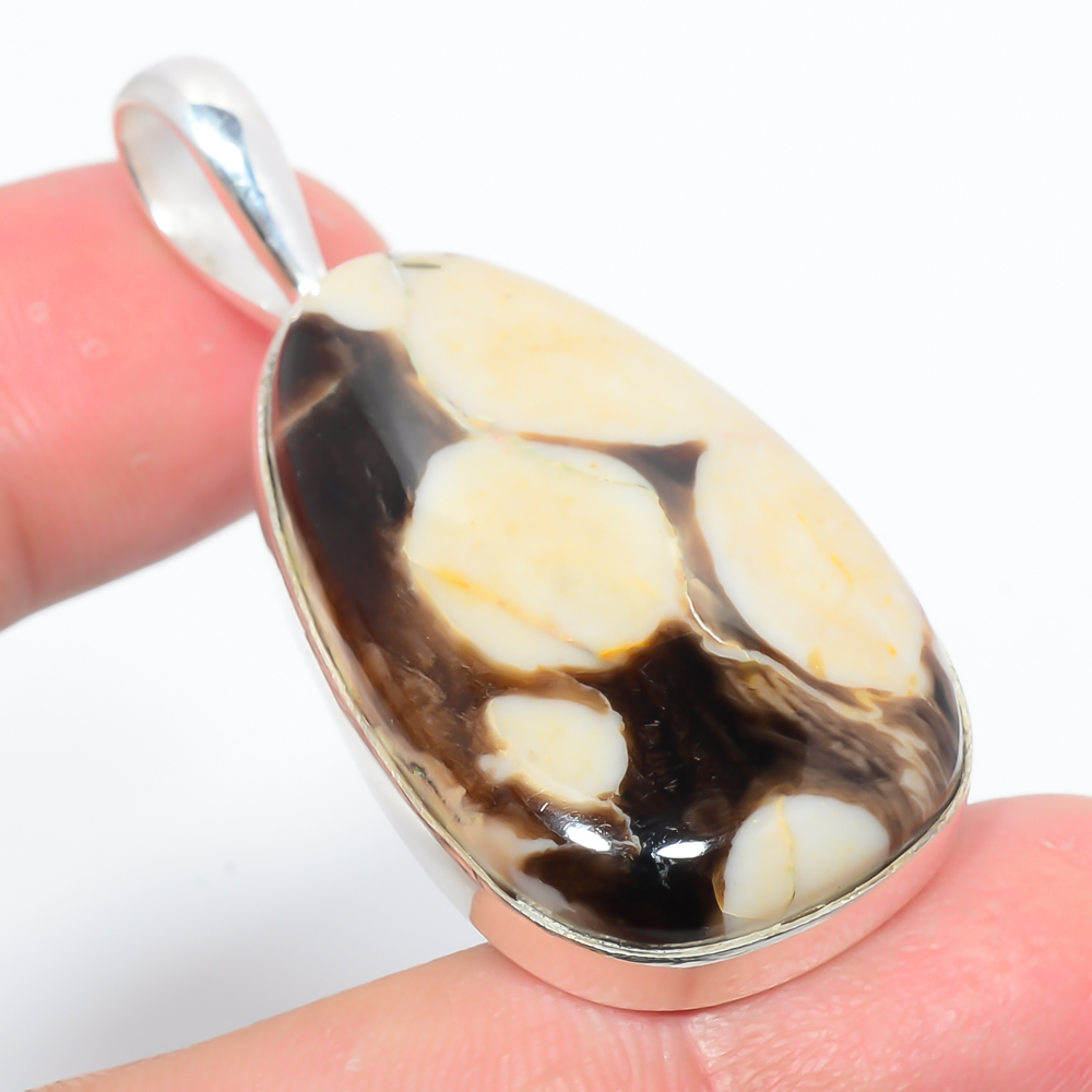 Petrified Peanut Wood Jasper 925 Sterling Silver Pendant, Handmade Pendant, Pear Pendant, Brown Pendant, Unique Silver Pendant, Fine Pendant, Silver Jewelry Pendant
