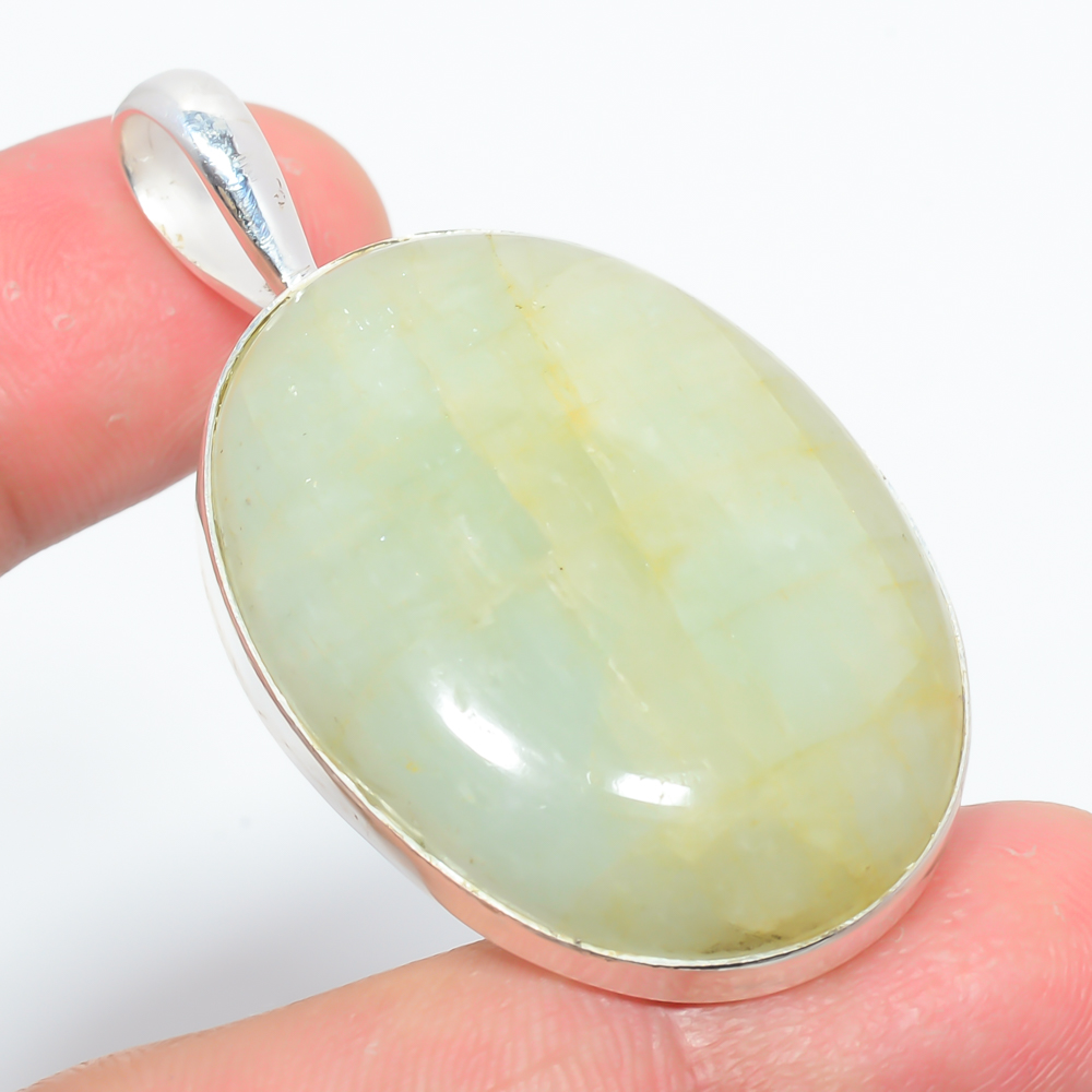 Aquamarine 925 Sterling Silver Pendant, Handmade Pendant, Oval Pendant, Blue Pendant, Unique Silver Pendant, Fine Pendant, Silver Jewelry Pendant