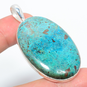 Chrysocolla 925 Sterling Silver Pendant, Handmade Pendant, Oval Pendant, Blue Pendant, Unique Silver Pendant, Fine Pendant, Silver Jewelry Pendant
