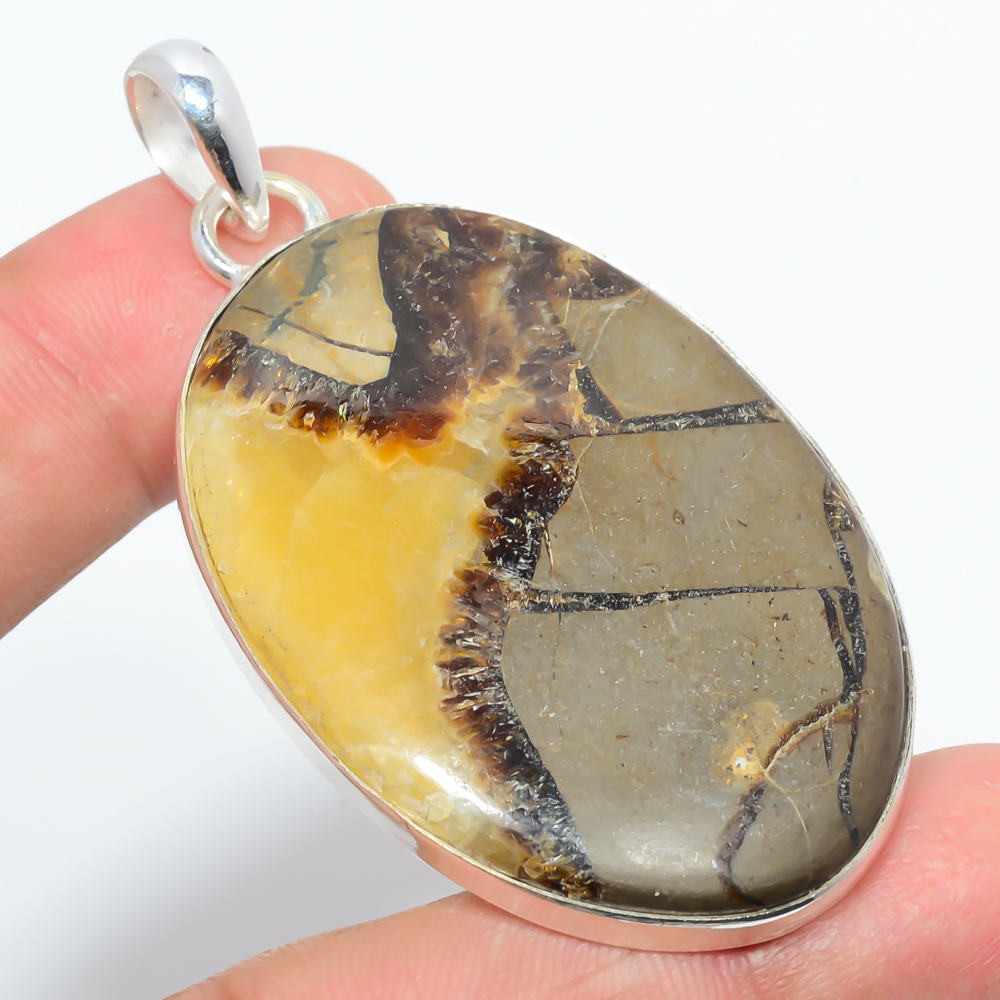 Septerian Stone 925 Sterling Silver Pendant, Handmade Pendant, Oval Pendant, Brown Pendant, Unique Silver Pendant, Fine Pendant, Silver Jewelry Pendant