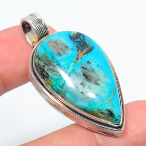 Chrysocolla 925 Sterling Silver Pendant, Handmade Pendant, Pear Pendant, Blue Pendant, Unique Silver Pendant, Fine Pendant, Silver Jewelry Pendant
