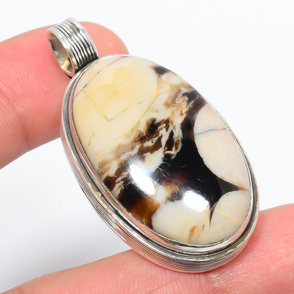 Petrified Peanut Wood Jasper 925 Sterling Silver Pendant, Handmade Pendant, Oval Pendant, Brown Pendant, Unique Silver Pendant, Fine Pendant, Silver Jewelry Pendant