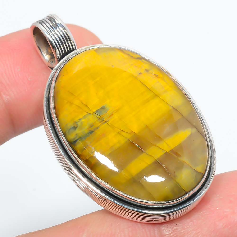 Nellite 925 Sterling Silver Pendant, Handmade Pendant, Oval Pendant, Yellow Pendant, Unique Silver Pendant, Fine Pendant, Silver Jewelry Pendant