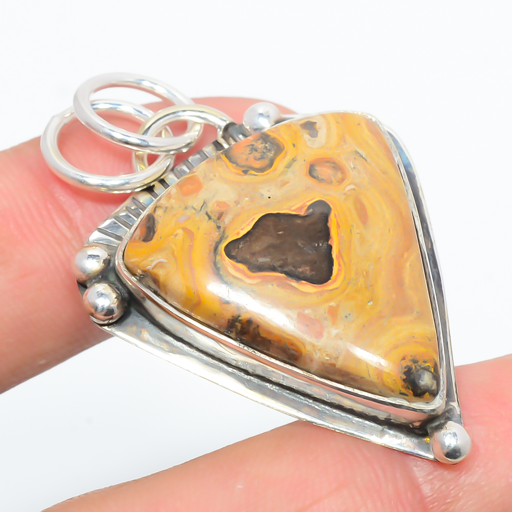 Bird Eye Jasper 925 Sterling Silver Pendant, Handmade Pendant, Trillion Pendant, Yellow Pendant, Unique Silver Pendant, Fine Pendant, Silver Jewelry Pendant