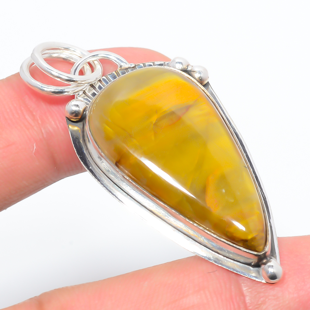 Nellite 925 Sterling Silver Pendant, Handmade Pendant, Pear Pendant, Yellow Pendant, Unique Silver Pendant, Fine Pendant, Silver Jewelry Pendant