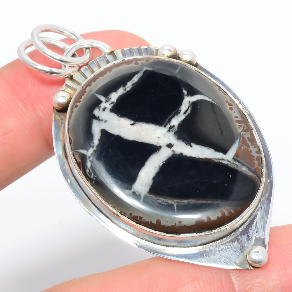Septarian Stone 925 Sterling Silver Pendant, Handmade Pendant, Oval Pendant, Brown Pendant, Unique Silver Pendant, Fine Pendant, Silver Jewelry Pendant
